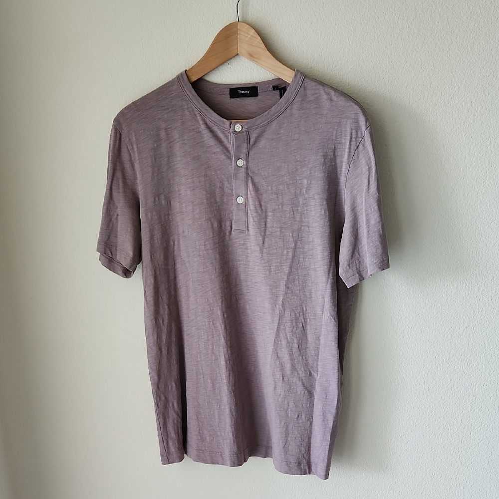 THEORY Men's Short Sleeve Combo Henley T Shirt Casual 100% Cotton in Mauve Sz S
